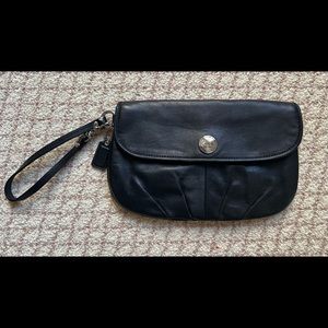 Coach Wristlet.  Black.  9.5 x 5.75 Blue Interior with strap and card holders.